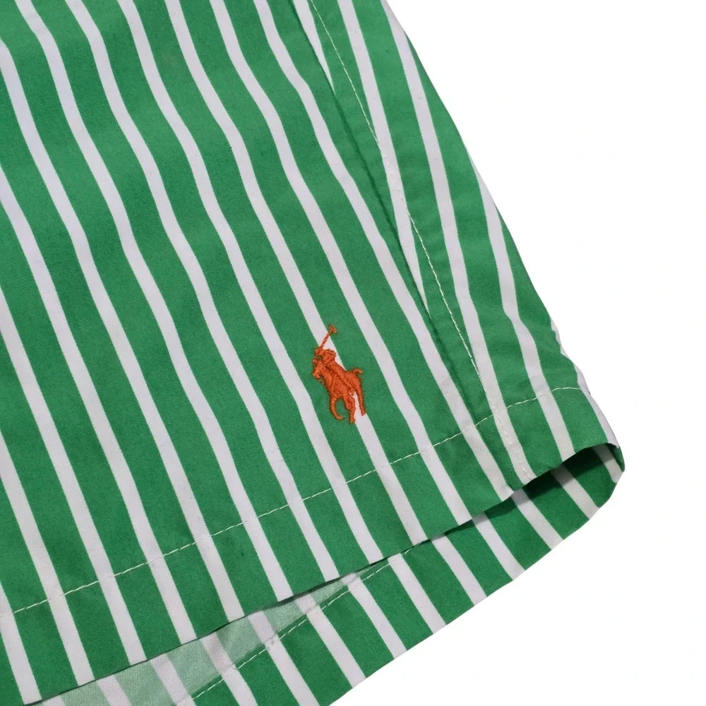 VTG Polo Ralph Lauren Mens‎ Traveler Striped Swim Trunks Green & White XL